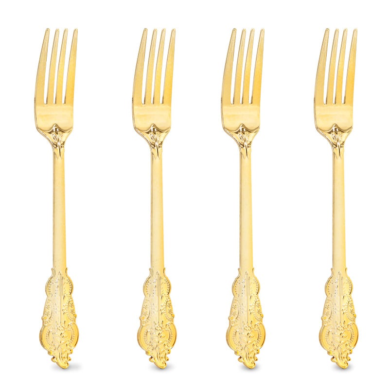 Ciaell 200PCS Heavy Duty Plastic Forks - 7.48 Inch Heavyweight Gold Forks - Disposable Dessert Forks Perfect for Parties & Weddings & Dinners - Image 1